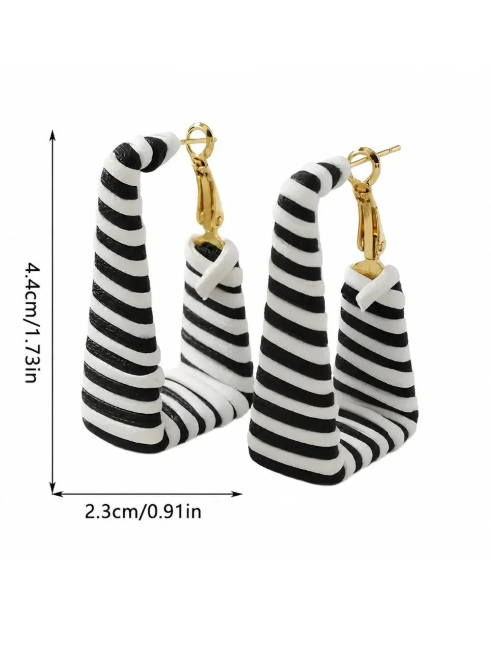 Black White Striped Geometric Earrings, Statement Mod Art Deco Retro, Pierced - Picture 5 of 5
